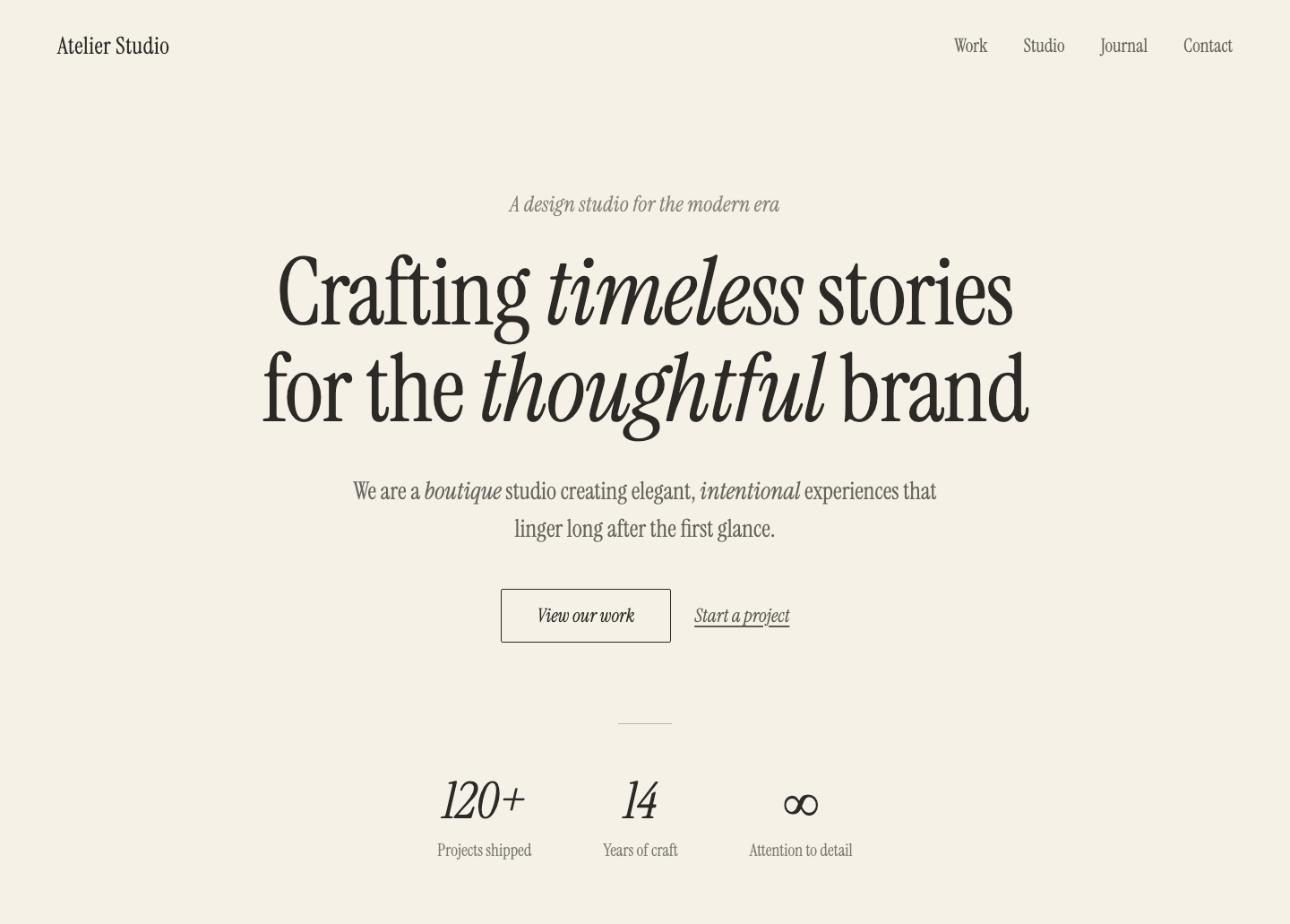 A cliched cream-and-Instrument-Serif landing page with italic words in the headline